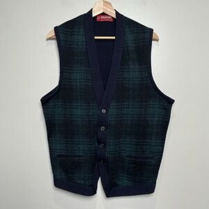 Vintage Pitlochry Women's Pure Wool Argyle Sweater Vest XL Blue Plaid